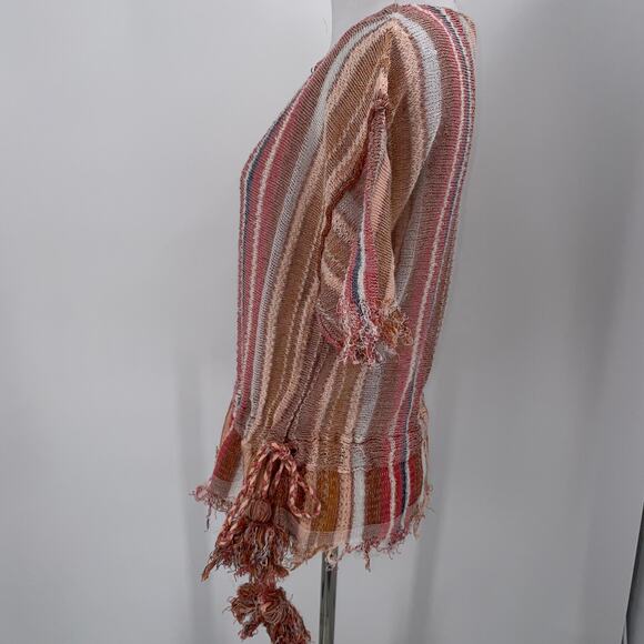 Free People Striped Boho Tassel Tie Scoop Neck Blouse Size XS - Picture 4 of 10
